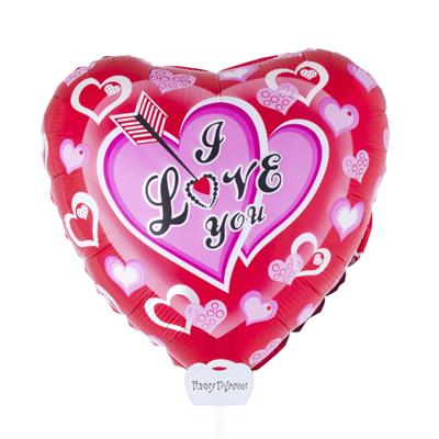 Folieballon 11" met stokje hart Happy I Love You