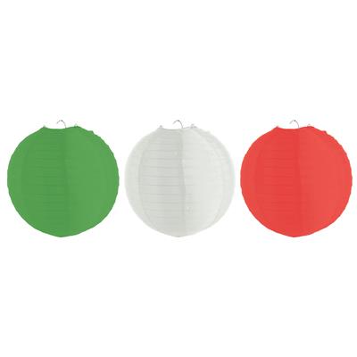 3 Lampionnen nylon 30 cm rood wit groen