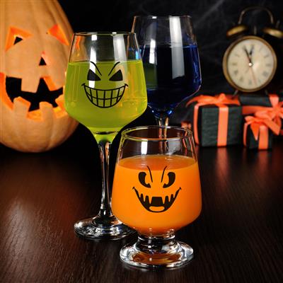 6 stickers voor drinkglas Halloween pompoen