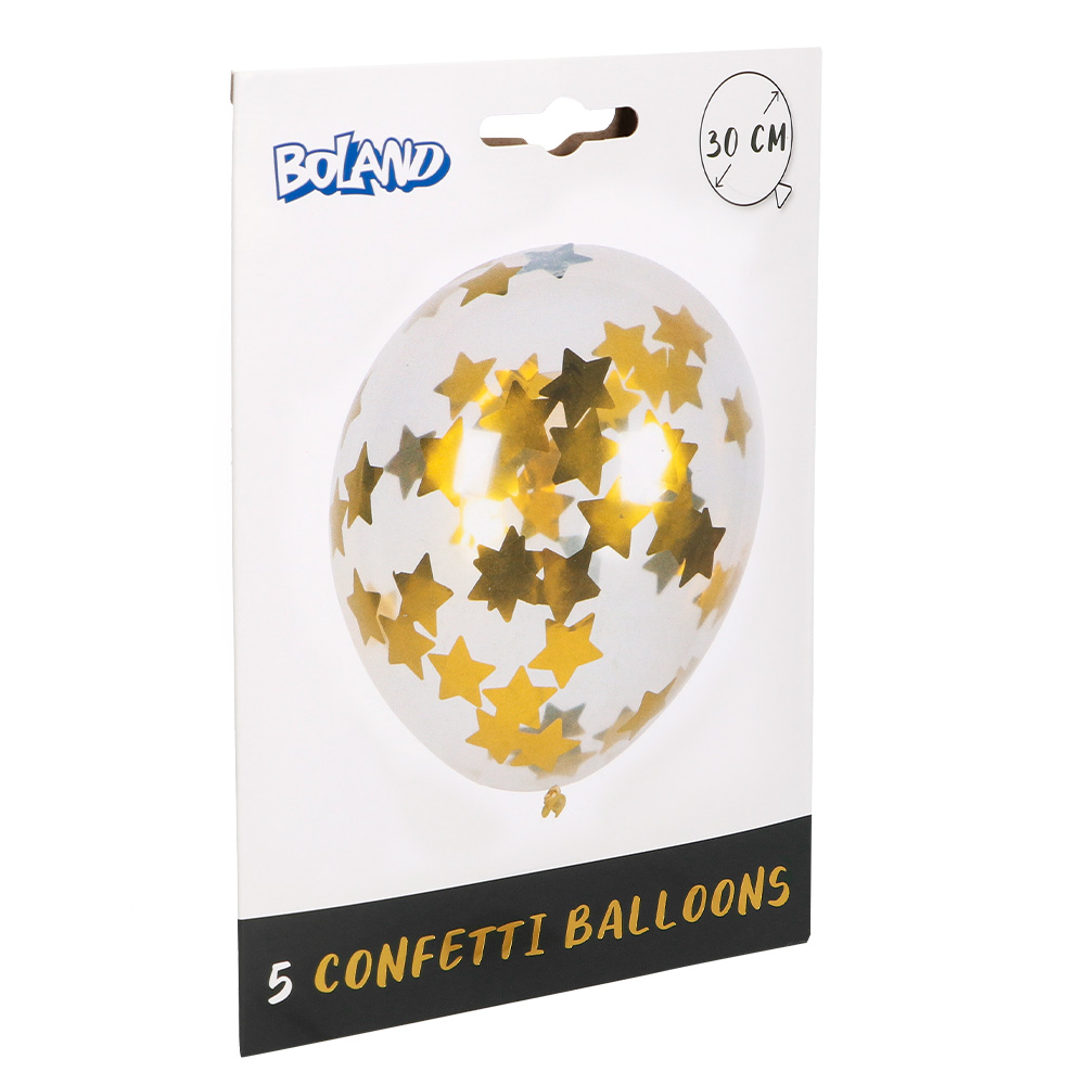 5 Confettiballonnen gouden sterren