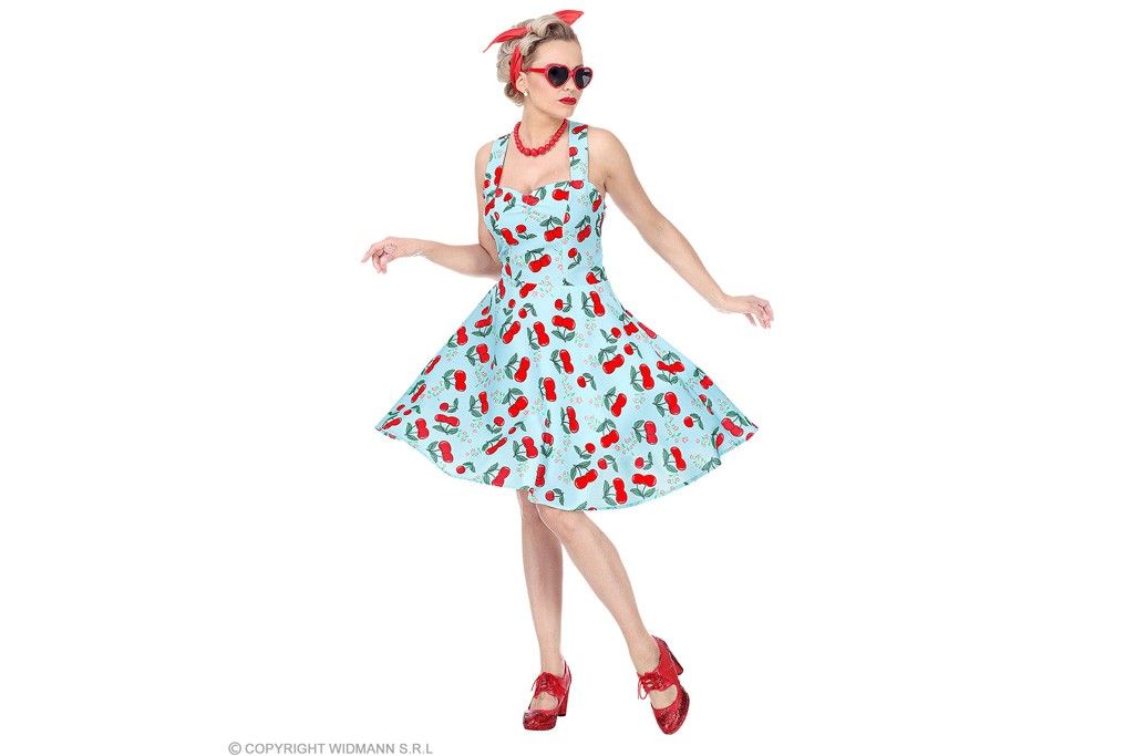 Luxe Smash zoeken Koop 50's jurkje met petticoat kersen blauw | Robbies Feestkleding